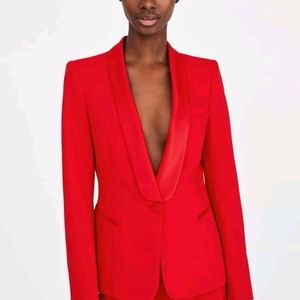 ♥️ Zara red tuxedo satin lapel blazer ♥️